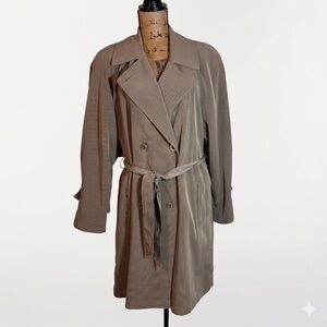 Vintage Utex Tan Gingham Check Trench Coat Double Breasted Belted Jacket Medium